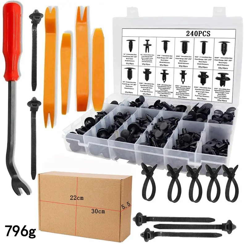 

Boxed Buckle 240 Pcs12size Automobile Buckle Set Fixed Buckle plus Interior Panel Dismantlement Tool