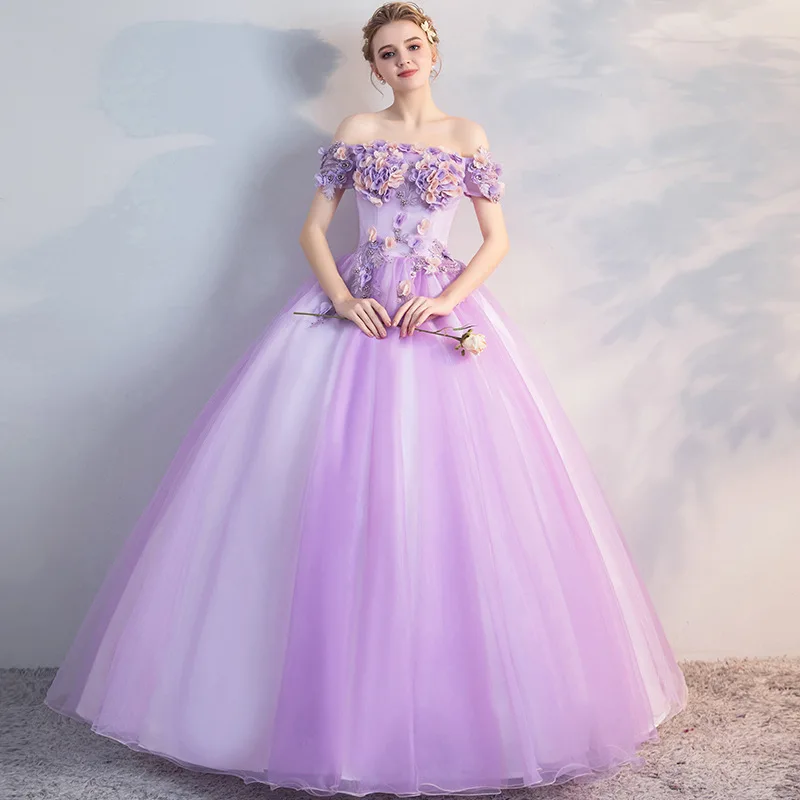 Quinceanera Dresses Robe De Soiree Noble Short Sleeve Off The Shoulder Ball Gown Classic Stereo Flower Party Prom Dress Vestidos