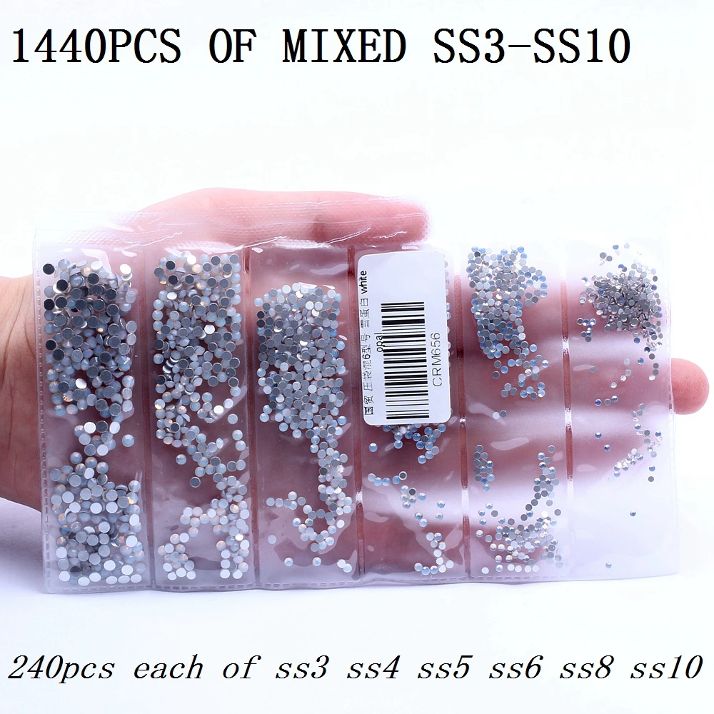 Glitter White Opal Non Hotfix Crystal Rhinestones SS3-SS34 And Mixed Sizes Flatback Glue On Glass Chatons DIY Nails Art Garments