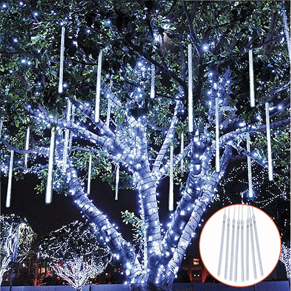 30cm 8 tubos à prova dwaterproof água chuva de meteoros branco quente rgbled luzes da corda ao ar livre decoração natal para casa árvore ue/eua plug