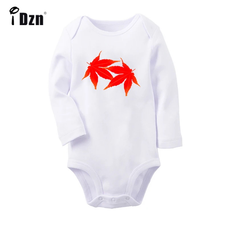 Red Maple Leaf Mountains sketch Tree skeleton Design Newborn Baby Bodysuit Toddler Onesies Long Sleeve Jumpsuit Cotton Clothes