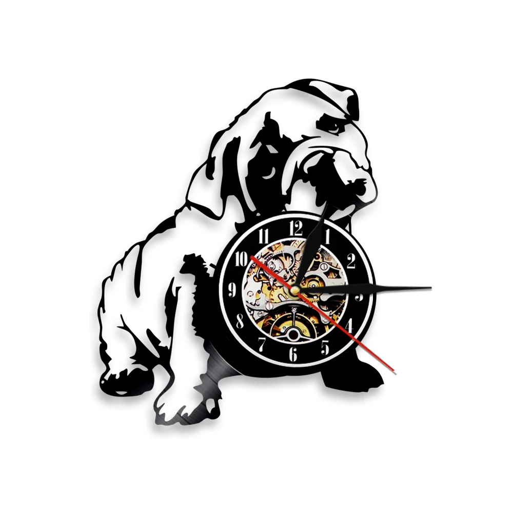 

British Bulldog Dog Wall Clock Bulldogge Pitbull Vinyl Record Hanging Watches Pet Grooming Animal Detor Bulldog Dog Lover Gift