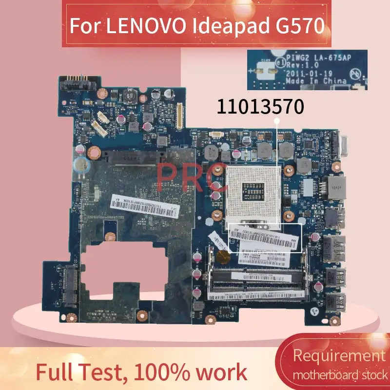 11013570 For LENOVO Ideapad G570 Notebook Mainboard LA-675AP HM65 DDR3 Laptop motherboard