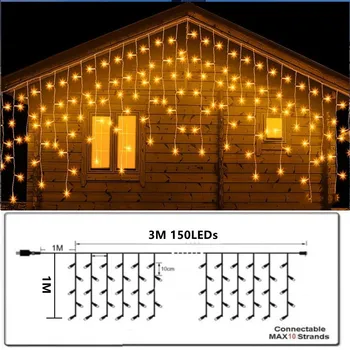 Led Gordijn Slinger Op Het Raam Straat Slinger Op Het Huis Festoen Ijspegel Gordijn Sprookjesachtig Licht 3M * 1M Plug Bediende Festoen