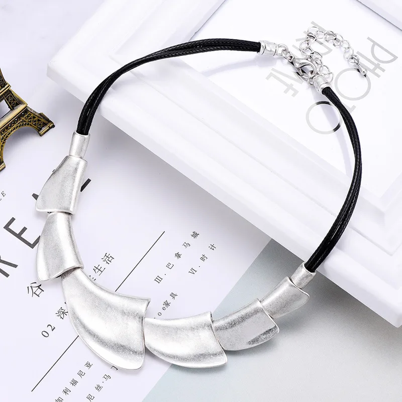 ELOYHI Women Matter Siolver  Collar Choker Leather Rope Necklace Geometric For Women Trendy Neckalce&Pendants Gift