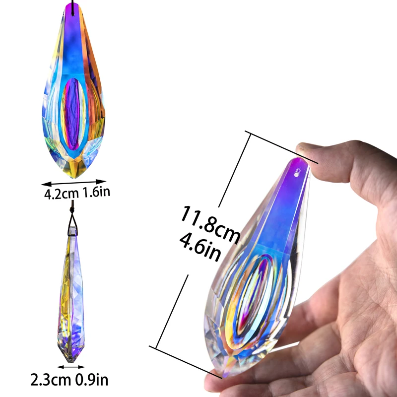 H&D 120mm Large Crystal Suncatcher AB Coating Faceted Crystal Prisms Drop Pendant Rainbow Window Garden Hanging Decoration Gift