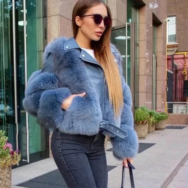 Real Fur Jackets Women Autumn Winter Genuine Leather Coat 100% Natural Fox Fur Jacket Sheepskin Moto Style Clothes Fashion 2022