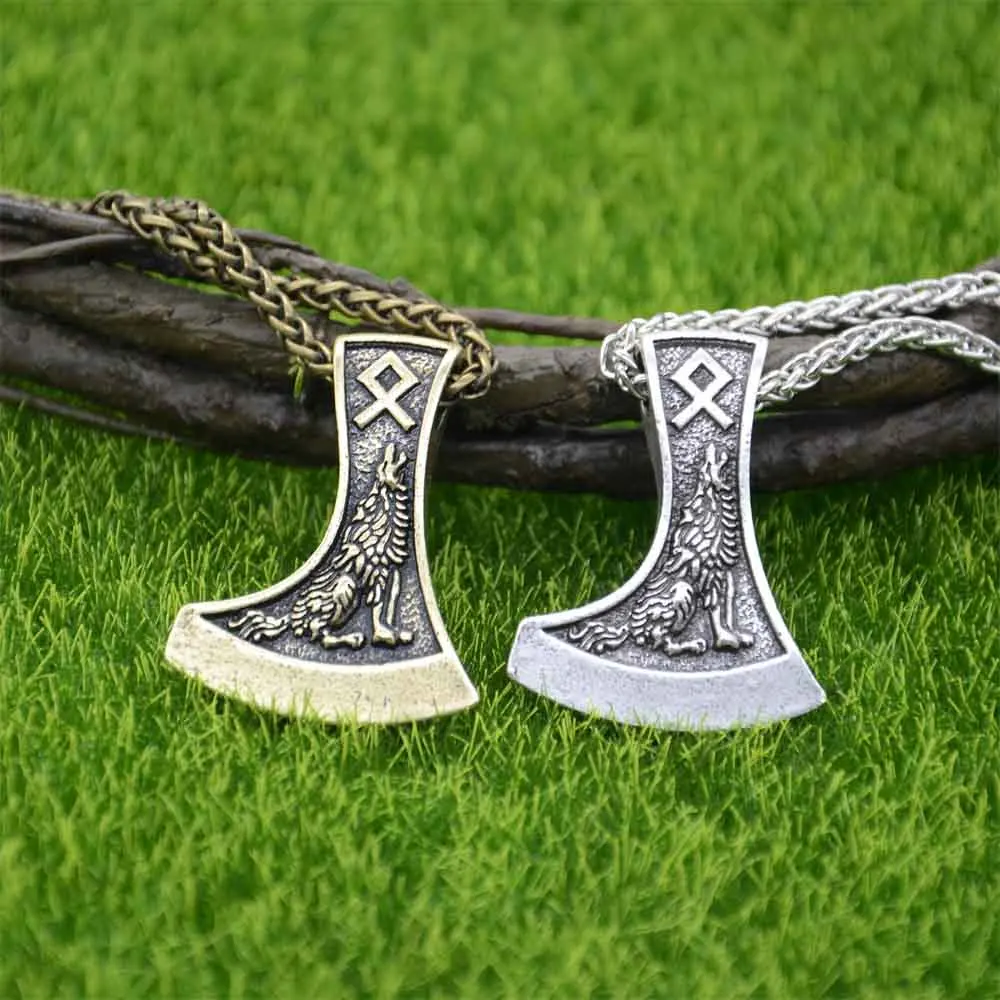 Odin Norse Viking Wolf And Raven Axe Amulet Witchcraft Pendant Necklace Wicca Pagan Slavic Perun Axe Jewelery Dropshipping