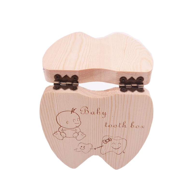 New Spanish/English Baby Wood Tooth Box Umbilical Organizer Milk Teeth Storage Collect Teeth Baby Souvenirs Gift Keepsakes