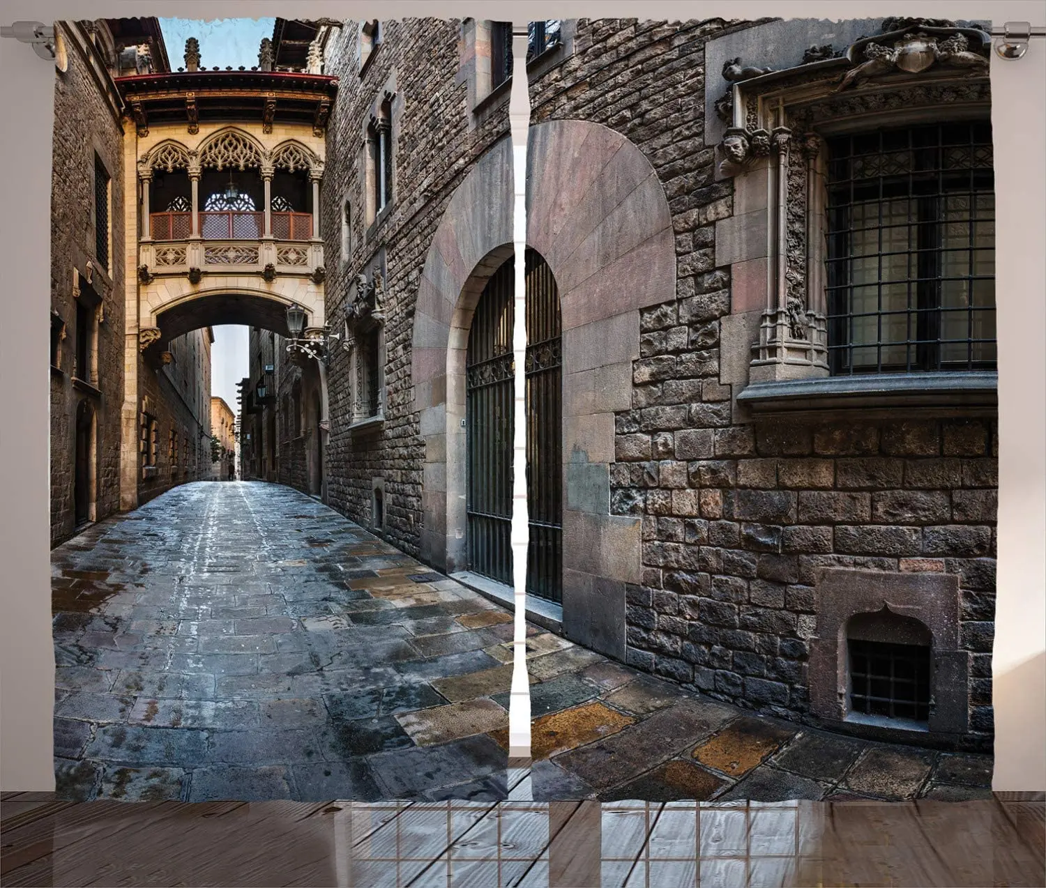 Medieval Curtains Gothic Quarter Bridge Spainish Old Medieval Streets Historical Heritage The Past Photo Living Room Bedroom