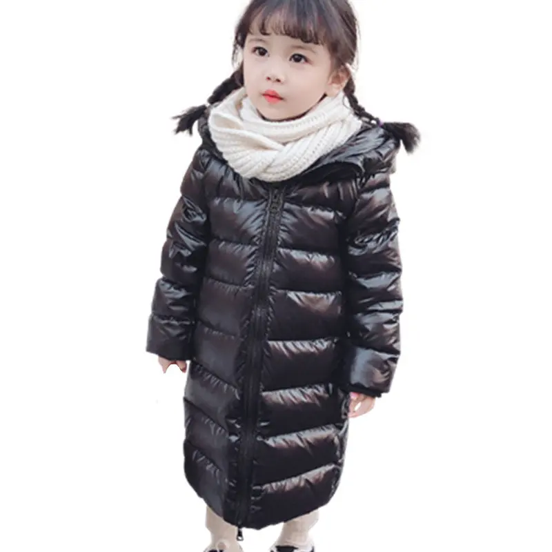 Long Style Winter Kids Baby Clothing Warm Black Jacket For Toddler Girls Outfits Cotton-Padded Outerwear Age 2 To 7 Years Old