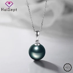 HuiSept Fashion 925 Silver Jewelry Necklace Round Black Pearl Pendant for Female Wedding Promise Party Gifts Ornaments Wholesale