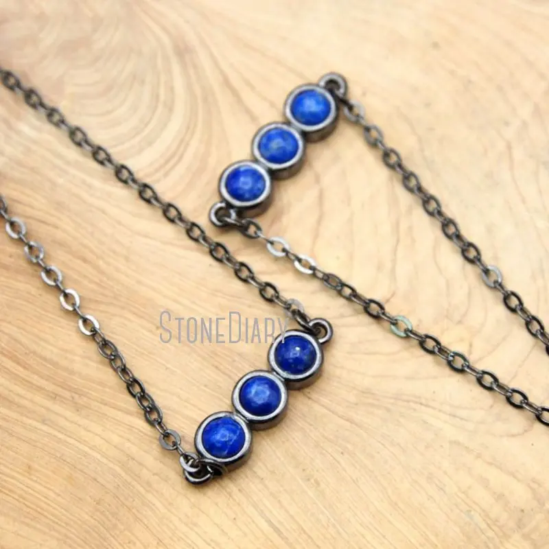 NM15807 10Pcs Best Seller Three Gunmetal Plated Circle Chains Necklaces Blue Rock Chains Necklaces For Sale 18-32inch