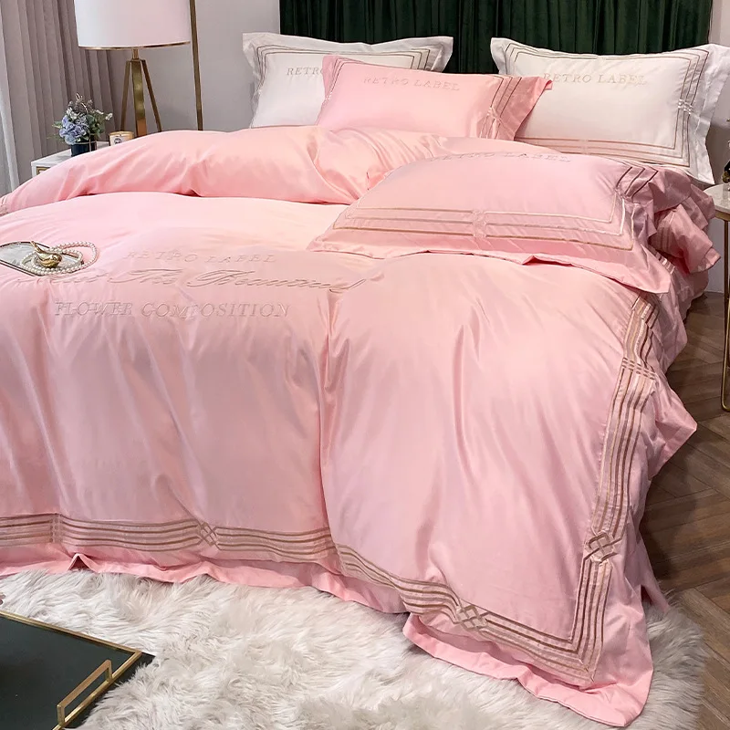 Thickened Washable Silk 4 Set Silk Embroidery Duvet Cover Set Bed  Comforters Smooth Skating King Size Bedroom Set Queen Luxury