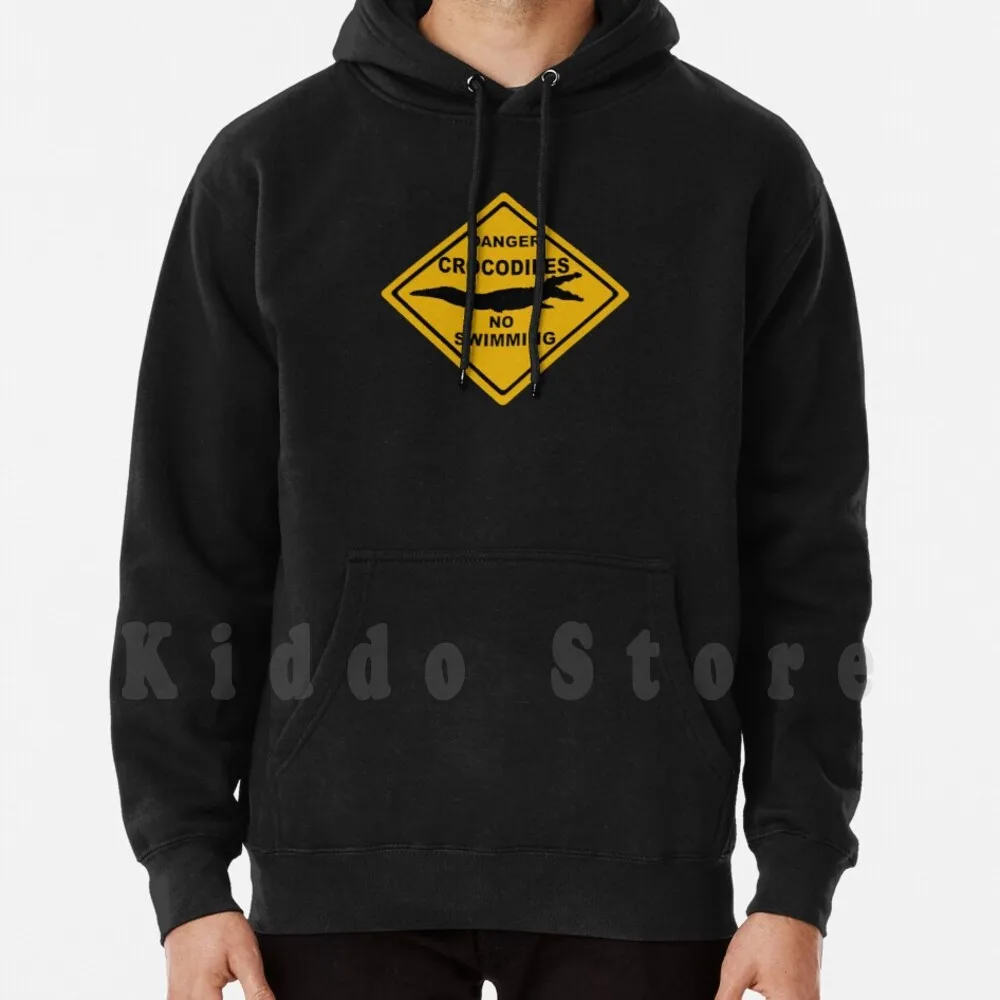 Danger Crocodiles No Swimming Road Sign Australia Hoodies Long Sleeve Danger Crocodile Australia Road Sign No