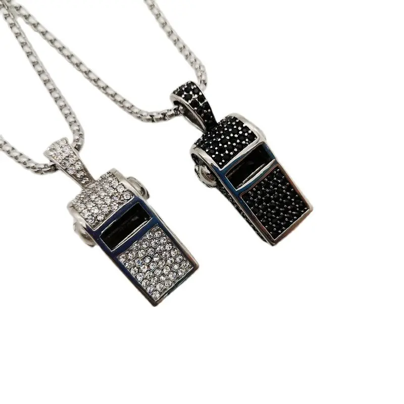 

arrival Stainless steel whistle pendant necklace full CZ stones high quality whistle men women fashion necklace