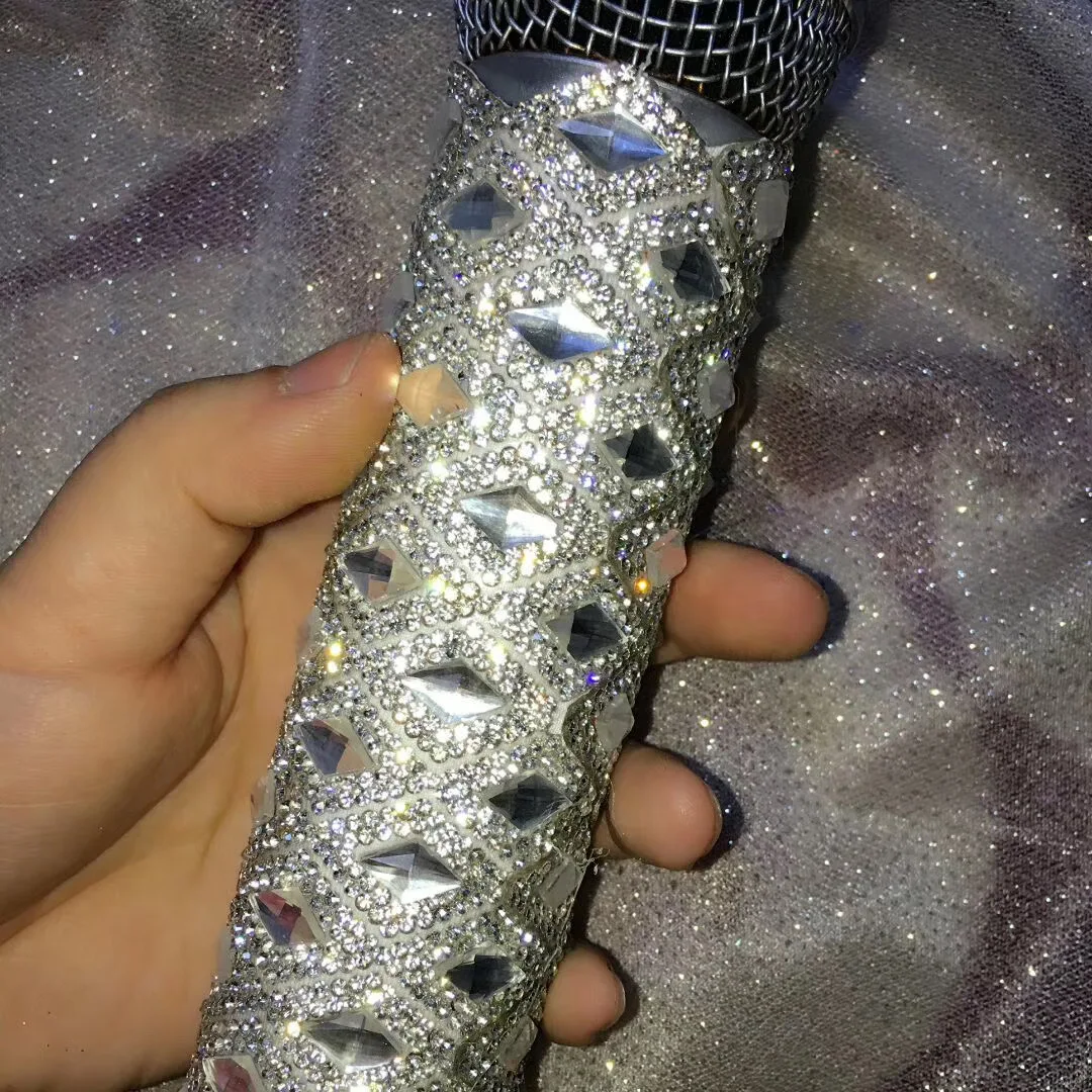 Sparkling Microphone Case Diamond Rhinestones Personality Performance Accessories Flashing Bar Dance Stage Show For Singers