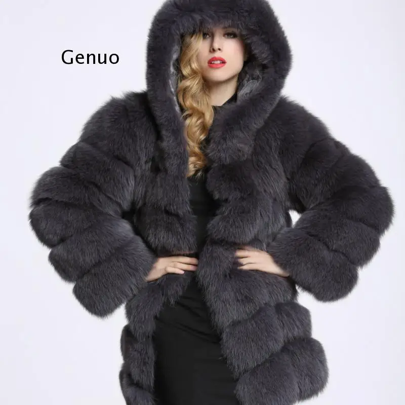 

Long Jacket Women 2021 Solid Hooded Faux Fox Fur Jacket Warm Thick Fashion Loose Ladies Coat Winter Coat Women Oversized Coat