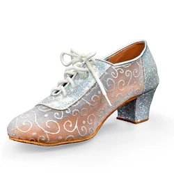 Evkoodance Hot Fashion Ballroom Shoes Women Silver Low Heel Latin Salsa Dance Shoes for Dancing Wedding Party Size US4-US12