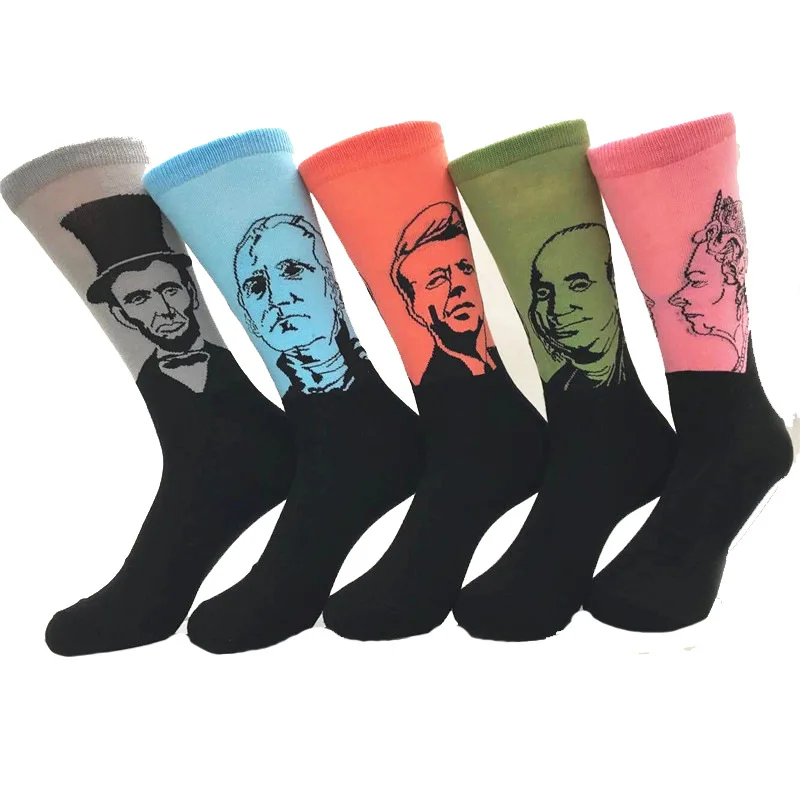 5 pairs of socksAutumn and winter retro literary abstract oil painting series character portrait men's socks