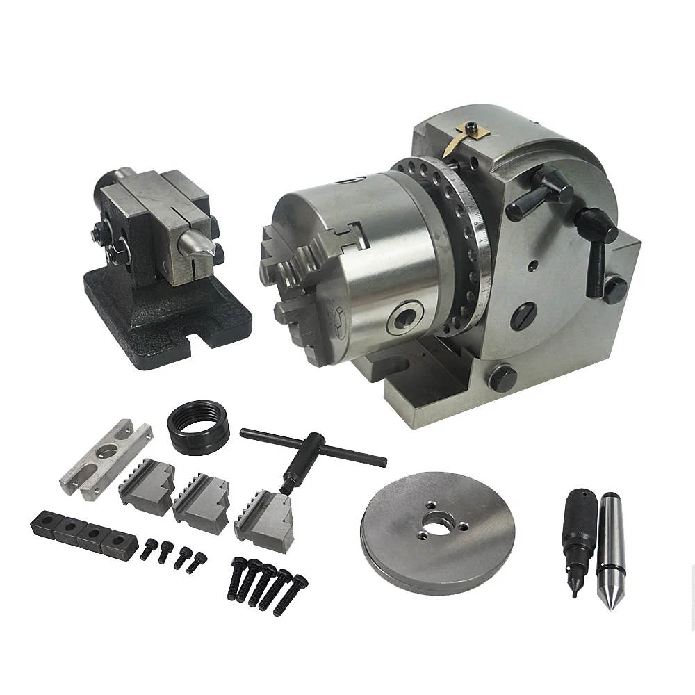 BS-0 Universal Dividing Head Precision Tailstock 100MM 3-Jaw Lathe Chuck Dividing Plates CNC Milling Head Tail Stock