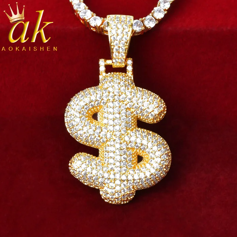 Dollar Symbol Pendants for Men Gold Color 24K Real Gold Color Plated Hip Hop Rock Street Jewelry