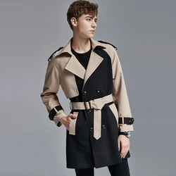 2026 Autumn Contrasting Color Windbreaker Male Mid-length Fashion Young Man's Loose Trench Coat Men's Double Breasted Outwear