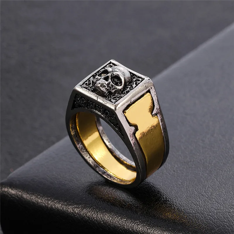 Punk Vintage Two Tone Gothic Skull Lion Men\'s Ring Secret Compartment Skeleton Biker Rings for Women Men Unique Bar Jewelry