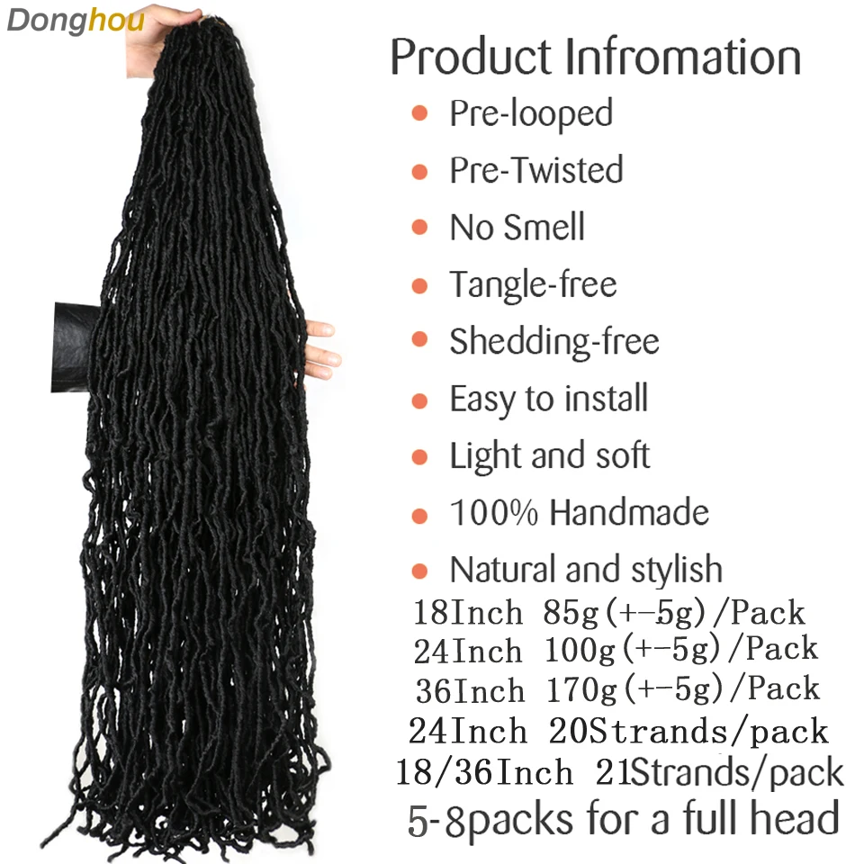 Longo bagunçado Boho Deusa Faux Locs Crochet cabelo, cabelo trançado macio, extensão trança sintética, 18 ", 24", 36"