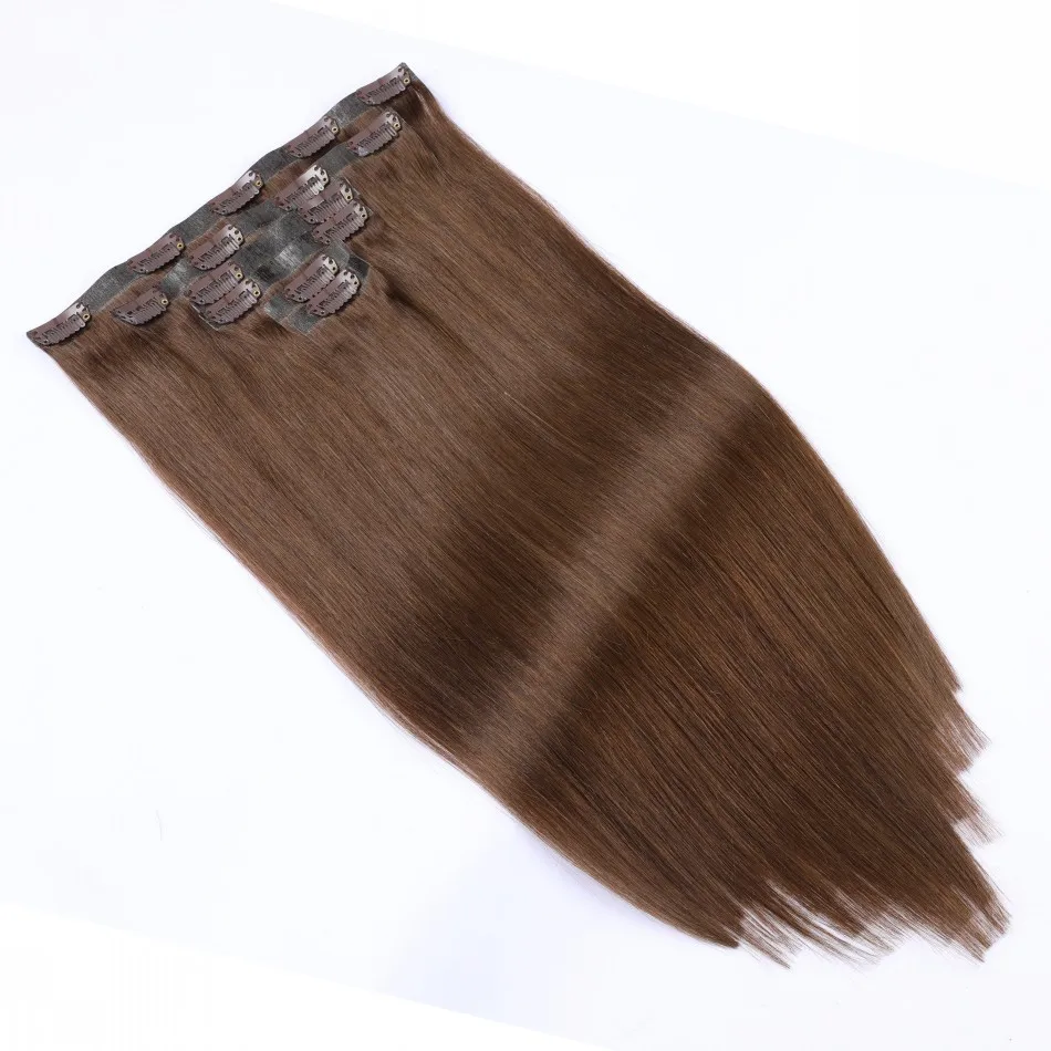 

Deluxe Seamless Clip Ins Hair Extension 8 PCS Set 130-140Grams 18-20 Inches Black Brown Blonde Color