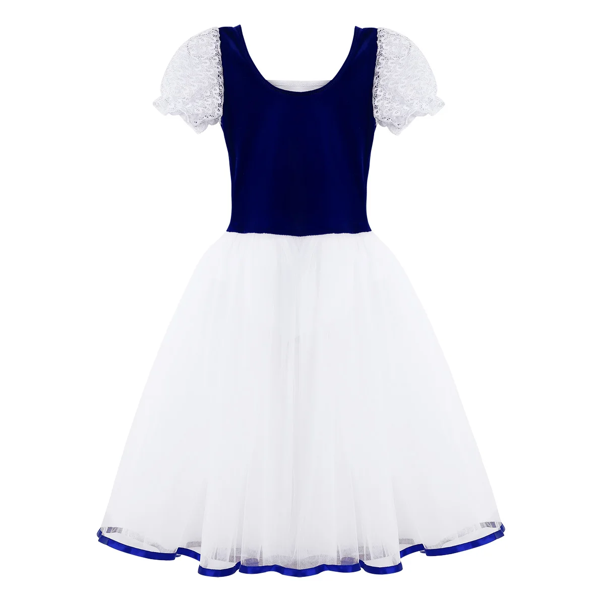 Kinder Mädchen Samt Mesh Spitze Ballett Tanz kostüme kurze Blase Ärmel Phantasie Gymnastik Trikot Ballerina Tüll Skating Kleid