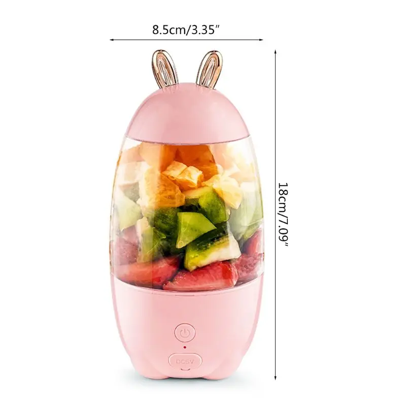 Garrafa extrator de suco 330ml 19qe, mini liquidificador elétrico portátil usb recarregável com copo misturador de frutas formato de coelho