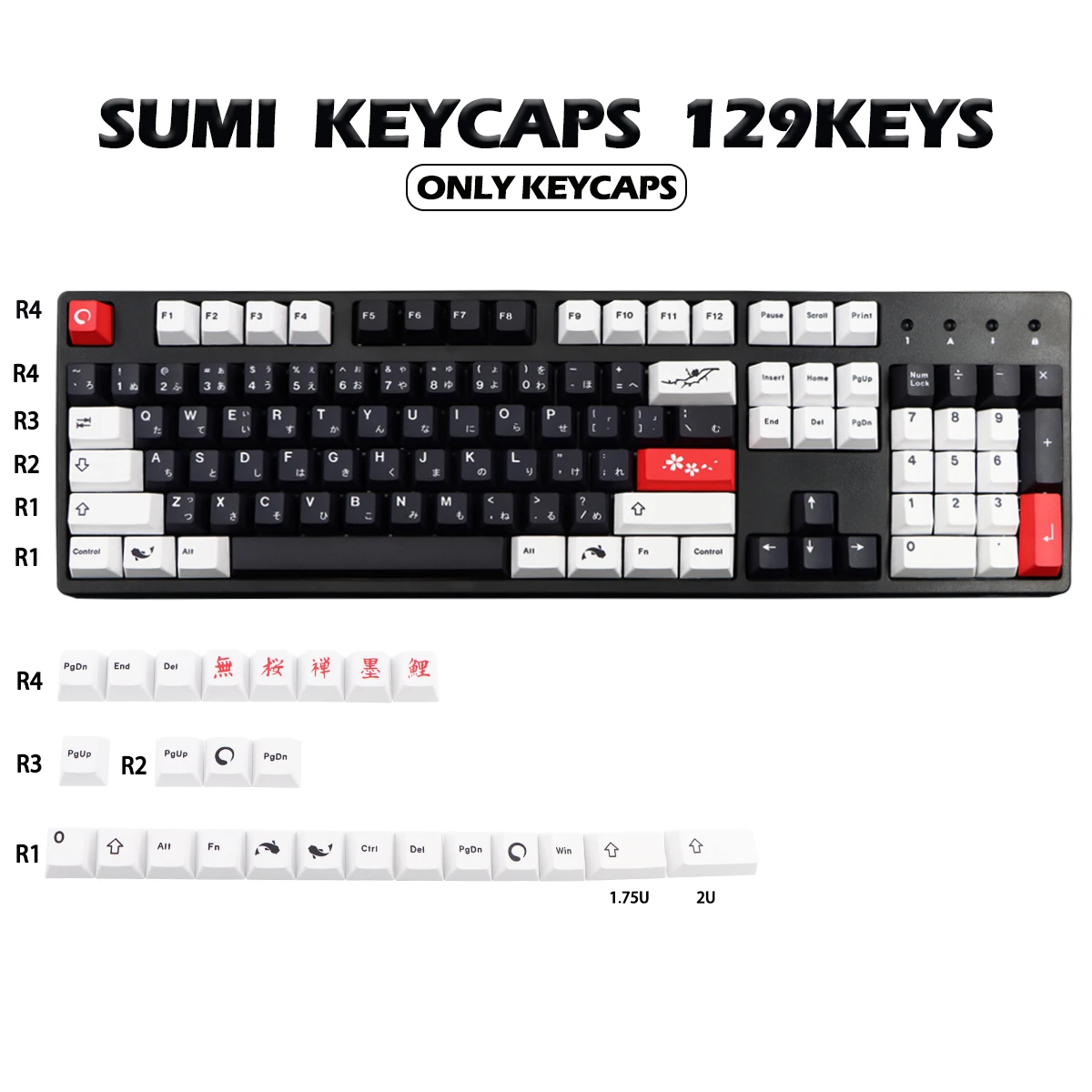 Teclas PBT SUMI GMK Cherry Profile DYE-SUB personalizadas para teclado mecánico Gateron Kailh MX Switch, 129 teclas