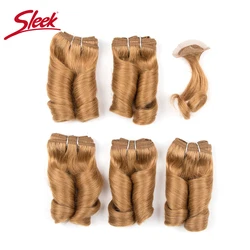 Sleek Double Drawn Loose Wave Blonde #27 33# Brown 4# Color Short Brazilian Bundles With Clocure Cheap Remy Human Hair 158 Grams