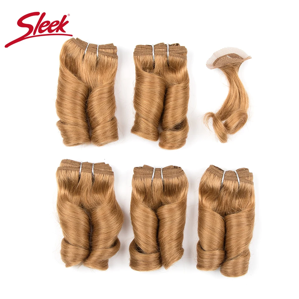 Elegancki podwójne ciągnione luźna fala blond #27 33 # brązowy 4 # kolor krótki brazylijski wiązki z cloture tanie Remy ludzki włos 158 gramów