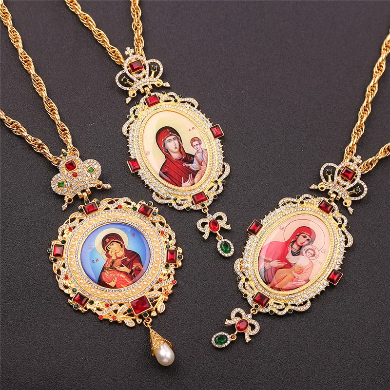 Orthodox Cross Jesus Crucifix Pendant Virgin Mary Religious Jewelry Pectoral Cross Prayer Articulos Catolicos крест в машину