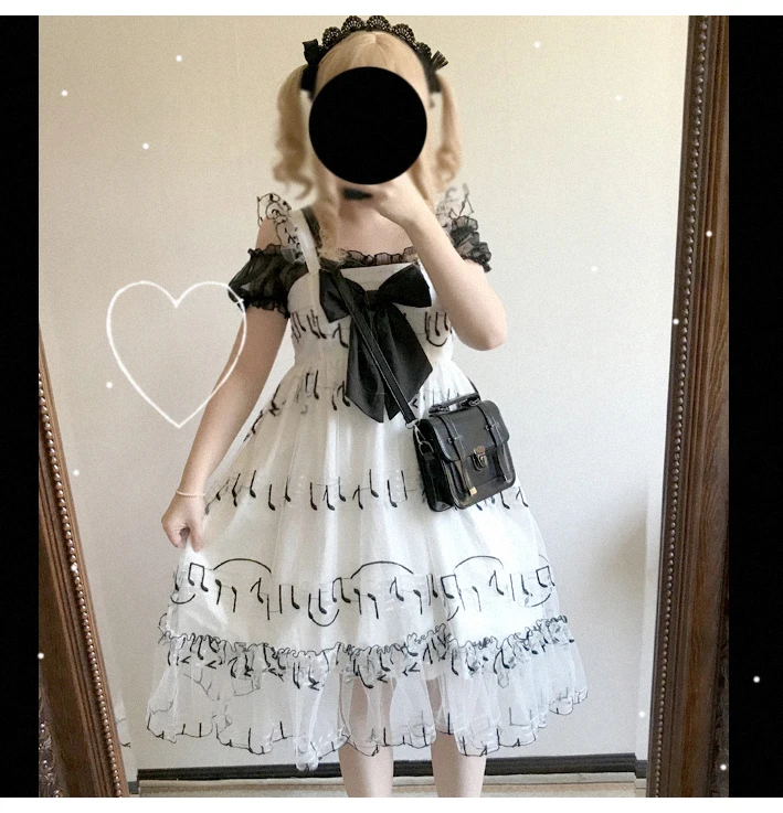 Lưới Thêu NƠ REN Đầm Nơ Dễ Thương In Cao Cấp Công Chúa Victoria Đầm Kawaii Cô Gái Gothic Lolita Jsk Loli