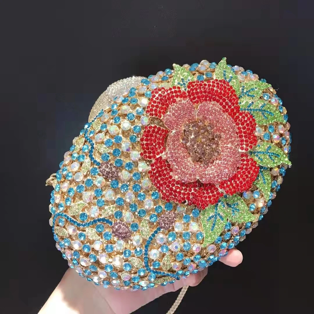 

XIYUAN Green Flower Crystal Clutch Bag Wedding Stone Evening Bags Minaudiere Bag Party Cocktail Lades Diamond Purses and Handbag
