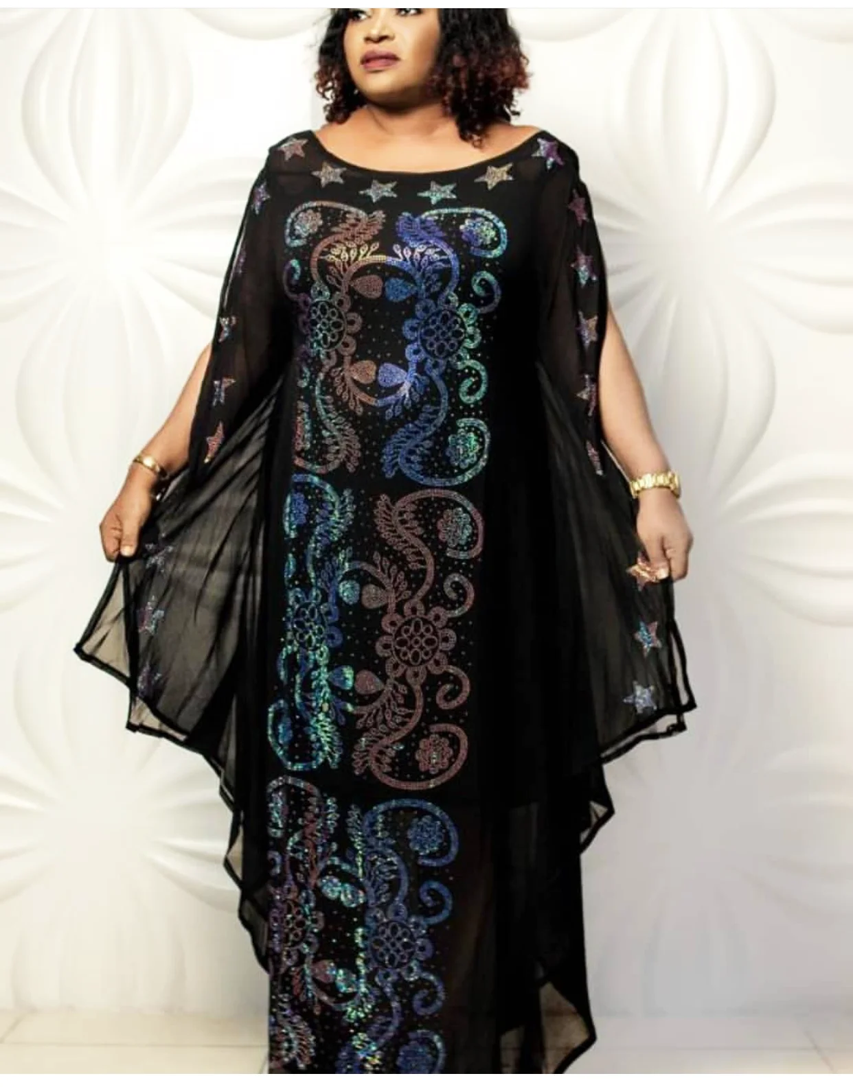 Houseofsd Women Fashion Chiffon Diamond African Style Dresses Ladies O Neck Muslim Abaya Dress Islamic Clothing With Inner