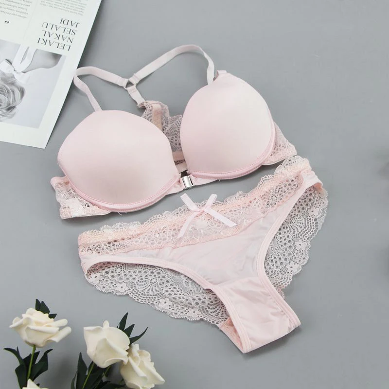 Nowa moda Bralette seksowna bielizna bezszwowe komplety biustonoszy push-up zapinane z przodu cukierkowa kolorowa bielizna damska mały rozmiar biustonosza