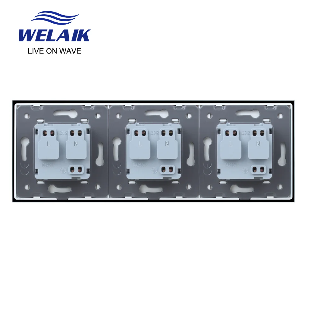 WELAIK 3Frame EU Wall Socket 220V 16A Russia Germany European Standard  Tempered Glass Panel Safety Wall Power Socket  A38E8E8EW