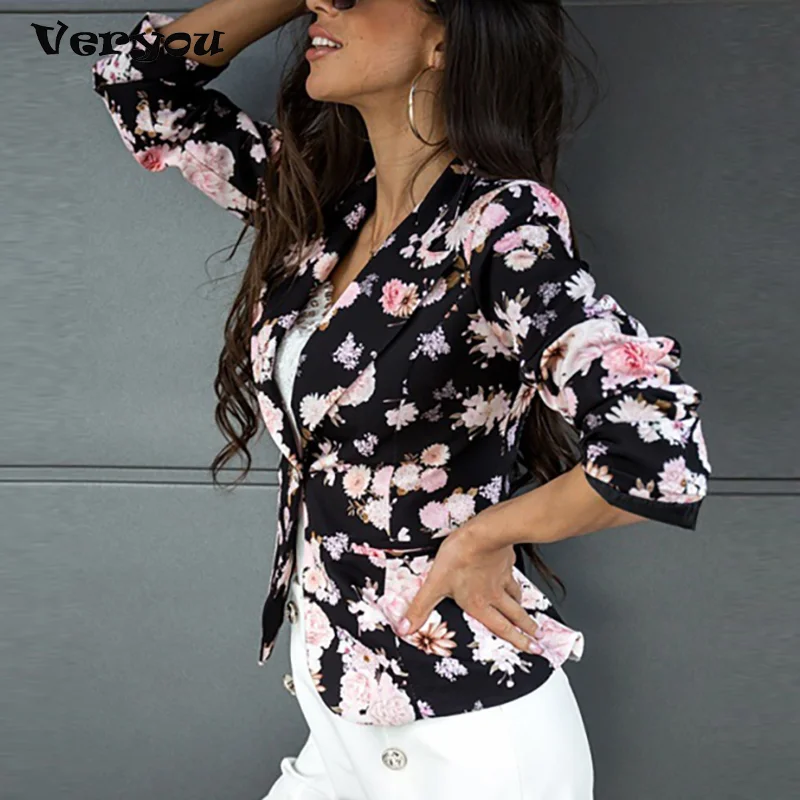 

Autumn Print Long Sleeve Women's Blazer Coat Single Button Plus Size XXL Female Jackets Elegant Office Ladies Outwear 2021