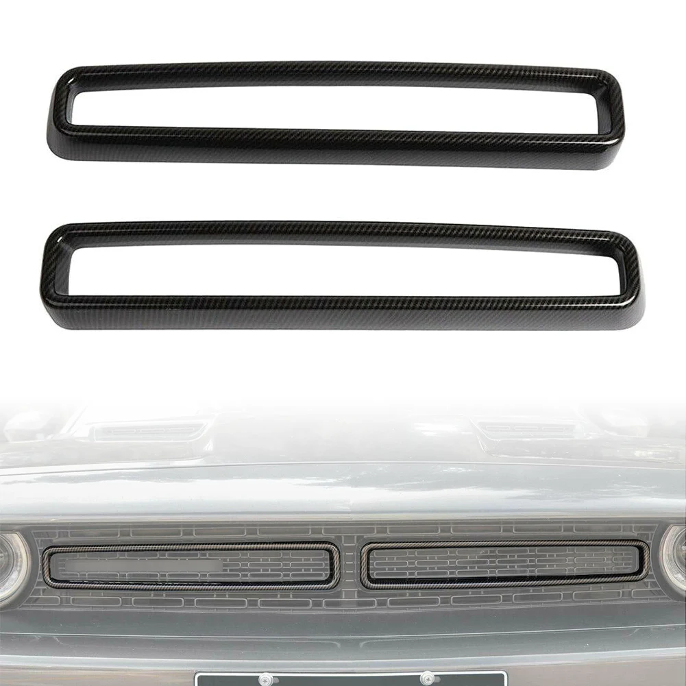 Carbon Fiber ABS 2Pcs Car Front Grill Inserts Mesh Trim Covers For Dodge Challenger 2015 2016 2017 2018 2019