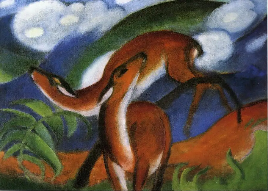 100% handmade Oil Painting reproduction on linen canvas,The red deer 1912 by Franz Marc,Free Shipping,High Quality