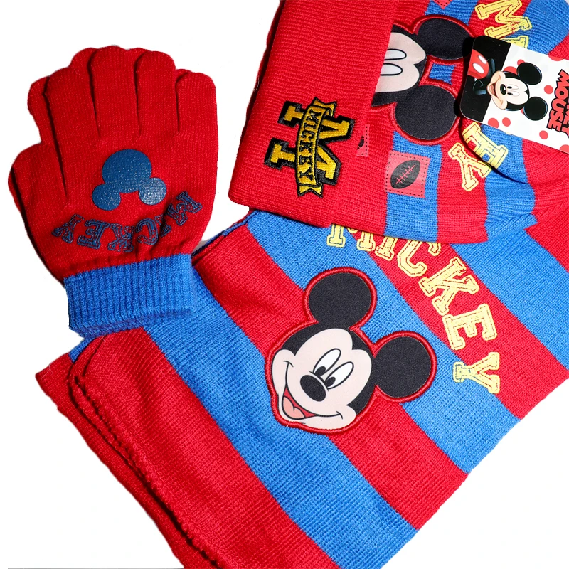 New Children Boys Girls Warm Anna Elsa Frozen Princess Hat Mickey Mouse Cartoon Bay Hat Kids Knitted Cap Scarf Gloves Sets