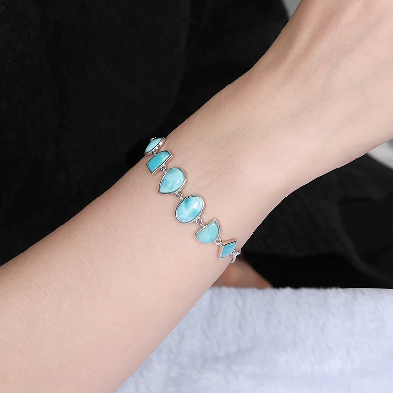 Jewelry Charm 925 Sterling Silver Geometrical Larimar Woman Bangle New 2021 Wholesale Fashion For Party TRENDY Bracelet Gift