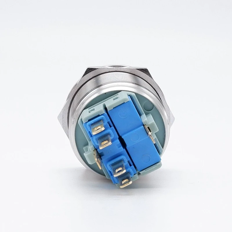 25mm Momentary/Locking Push Button Switch 6V 12V 24V 220V Blue Ring Led Light DPST Metal Industrial Boat Car DIY Power Port Ring