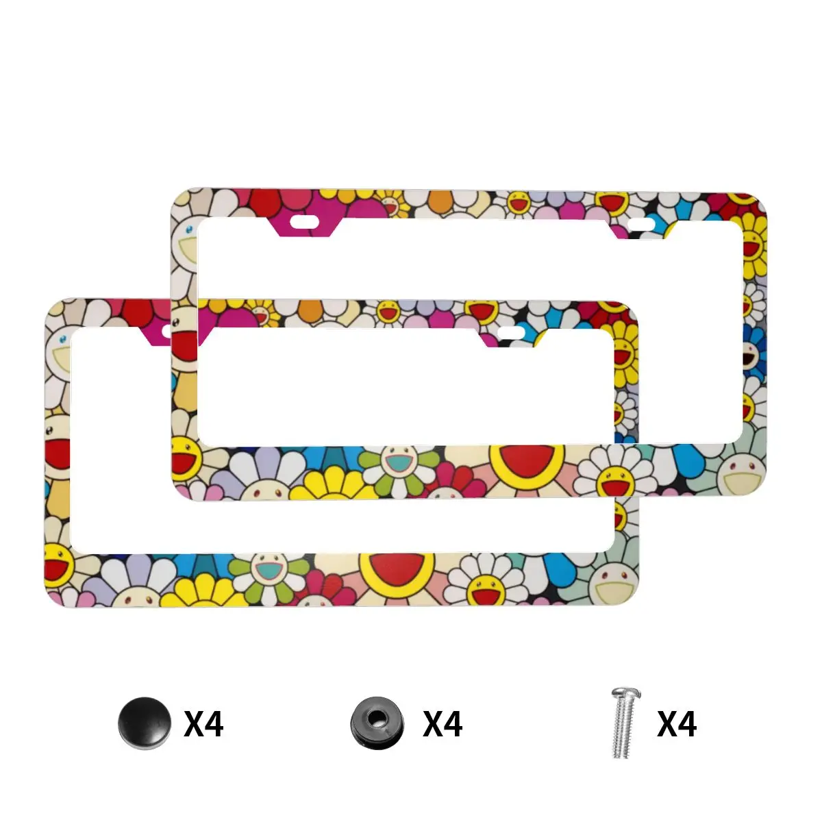 Personalized License Plate Rainbow Flower Chicago Frame Metal Aluminum Plate Cover Car Tag Holder For Women Men Auto Decoration