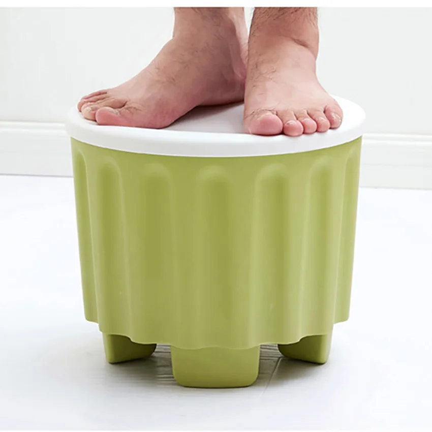 Stackable Round Storage Ottomans, Foot Rest Stool Seat, Plastic Storage Organizer, 32*27.5cm