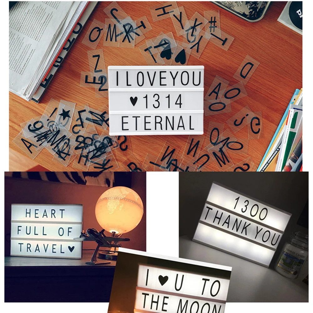 LED Combination Light Box USB/Battery Powered Night Light Desk Lamp A4 A6 DC 5V DIY Letters Symbol Cards Decor Message Board